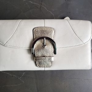 Coach Off White and Gold leather trifold wallet